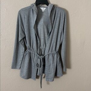 Christopher & Banks Cardigan Sweater Hooded Open Front Cinched Tie Petite Medium